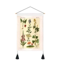 Detail of vintage botanical tapestry showing poisonous plants with wood pole and black tassels - 35x50cm / Medicinal Herbs Illustration (Style-4)