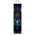 Close-up of meditation tapestry with colorful mandala, wooden rod and black silk tassels - 32.5x130cm / Psychedelic Mandala Meditator (Style-2)