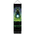 Vertical wall tapestry with neon meditative figure, geometric art, and black tassels - 32.5x130cm / Neon Energy Meditation Figure (Style-4)