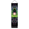Arazzo verticale con figura da meditazione, motivi mandala e nappine nere decorative - 32.5x130cm / Mandala Geometrico Mistico Verde Viola (Stile-5)