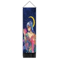 Tapestrie soleil et lune avec fille noire, tige en bois et pompons décoratifs - 32.5x130cm / Fille de Lumière Stellaire (Style-5)