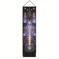 Vertikaler Meditations Wandteppich mit Chakra-Symbolen, Geometrie und schwarzen Quasten - 32.5x130cm / Chakra Symbole & Mystische Totems (Stil-5)