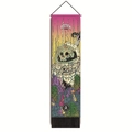 Details des Totenkopf-Astronauten-Wandteppichs mit rosa Himmel und schwarzen Quasten - 32.5x130cm / Astronauten-Skelett (Rotten Series)