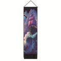 Detail of sailboat wall tapestry featuring purple waves, black tassels and hanging rope - 32.5x130cm / Fantasy Surreal Waves