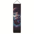 Vertical wall tapestry with sailing boat under full moon and purple tassels - 32.5x130cm / Full Moon Sailing Ship