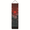 Ukiyo-e style sailing boat and red sun wall scroll with elegant black tassels - 32.5x130cm / Japanese Style Red Sun Waves