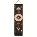 Detailed shot of bohemian moon phase tapestry with stars and black decorative tassels - Black Moon Phase Geometric Lines Style (Style-5)