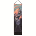 Vertical wall tapestry with whales flying over a sunset road and black tassels - Whale Sunset Flying Style-1 / 32.5x130cm