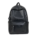 Minimalist black faux leather backpack for students featuring a curved flap and Hoog logo - Black