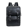 Classic black vintage PU leather travel backpack with multi-pocket high capacity design - Black