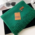 Thick emerald green fringed scarf in cashmere-feel knit with leather brand tag - 70*200cm / No.41 Emerald Green
