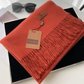 Winter brick red cashmere-feel scarf with tassels and elegant leather patch detail - 70*200cm / No.10 Brick Red