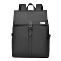 Minimalist black matte laptop backpack with roll-top design and adjustable buckle closure - Black