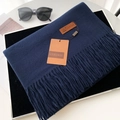 Classic navy blue thick cashmere-feel scarf with tassels and elegant leather patch - 70*200cm / No.34 Navy Blue