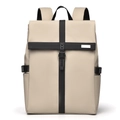 Minimalist beige waterproof backpack with black straps and cross-buckle closure for travel - Almond