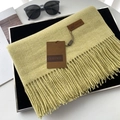 Thick light yellow-green tassel scarf in soft imitation cashmere with leather brand tag - 70*200cm / No.42 Autumn Green