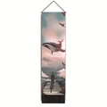 Whale and dreamscape sunset tapestry wall hanging with black tassels and top scroll rod - Pink Purple Healing Whale Clouds Style-3 / 32.5x130cm
