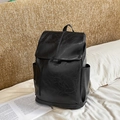 Minimalist black PU leather backpack with vintage texture and large capacity - Black With Pendant