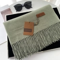 Pale green thick pashmina scarf with fringe tassels shown on a fashion tray display - 70*200cm / No.49 Bean Green