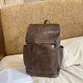 Vintage dark brown PU leather backpack with multiple pockets in a retro British style - Coffee With Charms