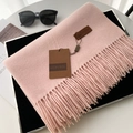 Soft light pink tassel scarf in thick faux cashmere with brand tag on black display board - 70*200cm / No.31 Nude Pink