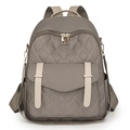 Elegant quilted backpack in taupe and cream with gold hardware and multiple pockets - Khaki