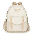 Cream white quilted backpack with brown straps and gold hardware for stylish travel - Off White