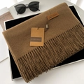 Thick dark brown cashmere-feel winter scarf with elegant tassels and leather label - 70*200cm / No.55 Red Coffee