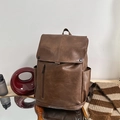 Retro brown PU leather backpack with a spacious main compartment and vintage flap design - Yellow Brown With Charm