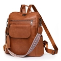 Brown vintage faux leather backpack with colorful woven strap and tassel charms - Yellow Brown