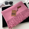 Thick warm rose pink scarf with tassels and leather logo on velvet display tray - 70*200cm / No.33 Rubber Pink