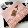 Pink cashmere feel scarf with fringe tassel and premium brand leather label detail - 70*200cm / No.6 Baby Pink