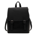 Mochila minimalista de cuero PU negro con correas de hebilla plateadas para estilo diario - Negro
