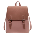 Mochila minimalista rosa y marrón con solapa de hebillas y correas ajustables - Rosa