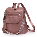Retro mauve PU leather backpack for women with ethnic style strap and tassel detail - Pink