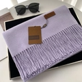 Elegant lavender tassel scarf in soft cashmere-like fabric with premium leather label - 70*200cm / No.53 Lilac Purple