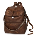 Zaino retrò in pelle PU marrone scuro con tasche a zip e tracolla intrecciata colorata - Marrone Bicolore Grana Grossa