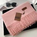 Pink solid color cashmere-like scarf with tassels and a vintage leather logo label - 70*200cm / No.30 Tender Pink