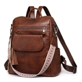 Sac à dos vintage marron en similicuir avec bandoulière tissée et pompon - Brun Foncé