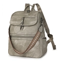 Retro charcoal grey college backpack with vintage texture and colorful woven strap - Gray