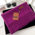 Thick purple cashmere-like scarf with fringe tassels and leather logo on a tray - 70*200cm / No.52 Dark Purple