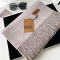 Soft light purple cashmere scarf with fringes and minimalist leather brand label - 70*200cm / No.40 Shrimp Pink