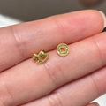Gold rocking horse and coin stud earrings with vintage hammered texture detail - Asymmetric Rocking Horse and Ancient Coin Style
