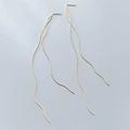 Elegant gold-tone long wave tassel threader earrings with a minimalist linear design - Gold Plated Copper