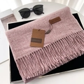 Dusty rose thick cashmere-like scarf with fringe and a premium brand leather tag - 70*200cm / No.47 Aubergine Purple