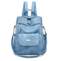 Light blue faux leather backpack with detachable shoulder strap and versatile pockets - Blue