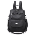 Versatile black faux leather backpack for women with silver buckles and multiple straps - Black