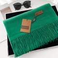 Emerald green thick cashmere-like scarf with fringe and leather logo patch detail - 70*200cm / No.45 Fresh Green