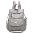 Versatile grey leather-textured women's backpack with adjustable straps and metal buckles - Gray