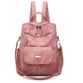 Minimalist pink synthetic leather backpack with front zippers and silver hardware - Pink